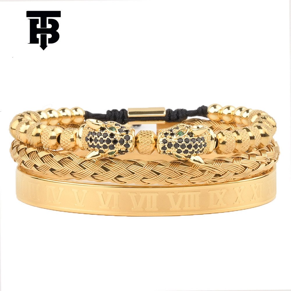 Designer jewelry wedding rings Wholesale European and American Retro Double Leopard Head Woven Bracelet Roman Letter Stainless Steel Mesh Open Bangle
