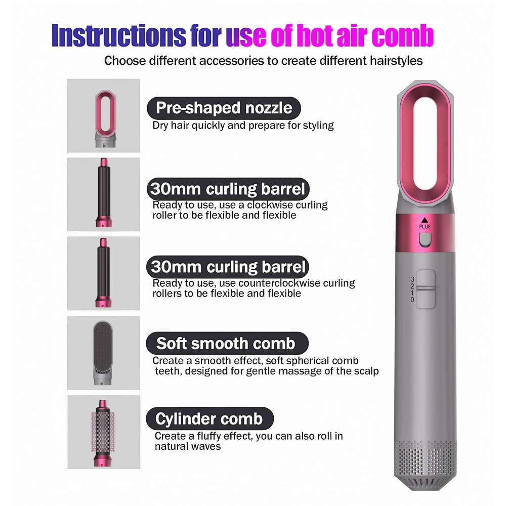 Hot Air 5 In 1 Hair Set, Straightener Curler Styler Comb, Travel-Friendly Ionic Blow Dryer Brush High Quality