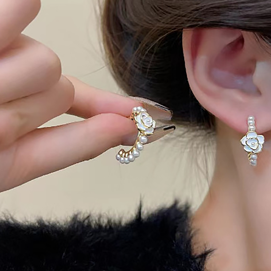 Designer Earrings Earrings Jewelry Jewellery Camellia Pearl Design Earrings Women Vintage French Chic Luxury High End Elegant Timeless Hoop Stud Earri