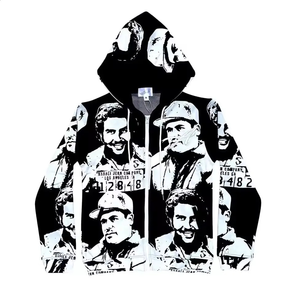 Streetwear Americana Portrait Graffit Hoodie Sweatpants Two Piece Set Y2K Mens Sportswear Oversized Sweatshirt Casual Pants Set 250827