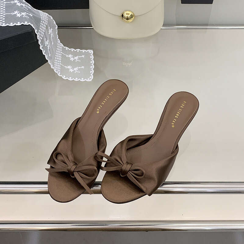 DHGargets 2025 Summer Fashion Open-Toe Satin Sandals Women, Bow Kitten Heel Slide Slippers for Sweet Elegant Style, Soft Comfort