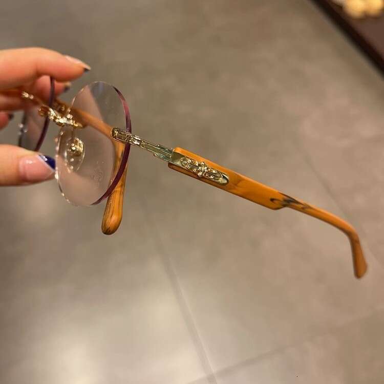 Kroxing Eyeglass Frame Rimless Round Perforated Prince for Men and Women Ultra-light Fashion Trendy Non-prescription Glasses