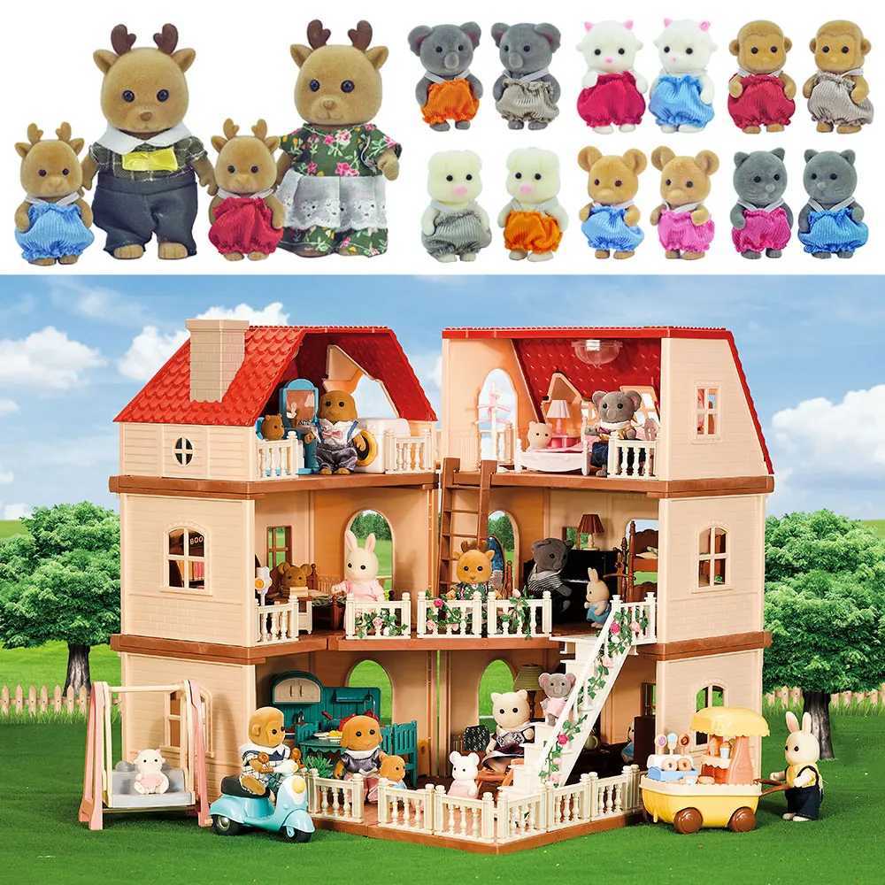 Simulation Kitchen Forest Family Small House Double ThreeStory Villa Reindeer Animal Model Girl Dollhouse Furniture Toy Gifts X2508261