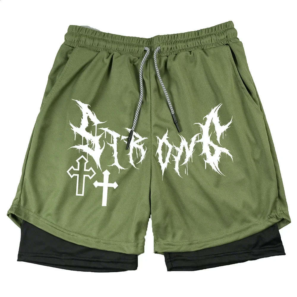 Summer Gothic Print Mens Shorts Jogger Sports Fitness Training Short Pants 2In1 Double Layer Quick Dry Running Beach Shorts 250826