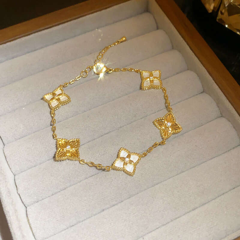 Luxury Designer For Women 4-leaf Clover Bracelet Single row tennis Chain Gold Zircon Shell Diamond Pullout High-End Versatile Commuter designer bracel - view 5