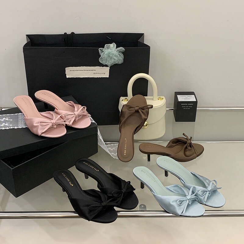 DHGargets 2025 Summer Fashion Open-Toe Satin Sandals Women, Bow Kitten Heel Slide Slippers for Sweet Elegant Style, Soft Comfort