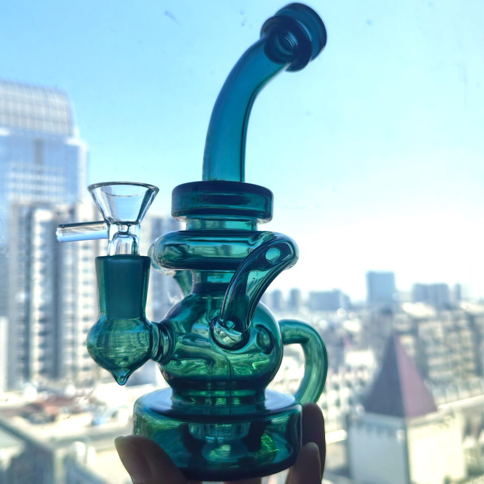 Green Glass Bongs Hookahs Feb Egg Water Bong Smoking Water pipe bubbler recycler Smoke with 14mm banger