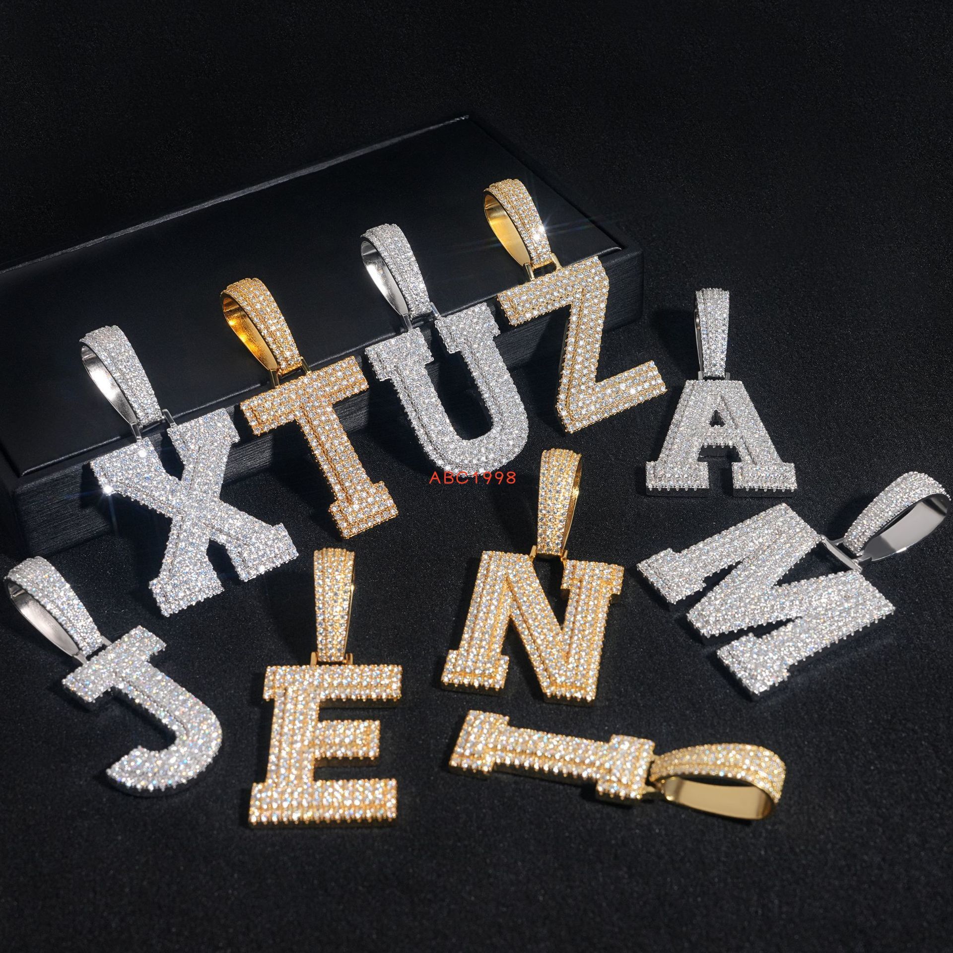 Iced Out Alphabet Charms Jewelry Pendant Full Moissanite Passes Diamond Tester 925 Sterling Silver Hip Hop Initial for Men