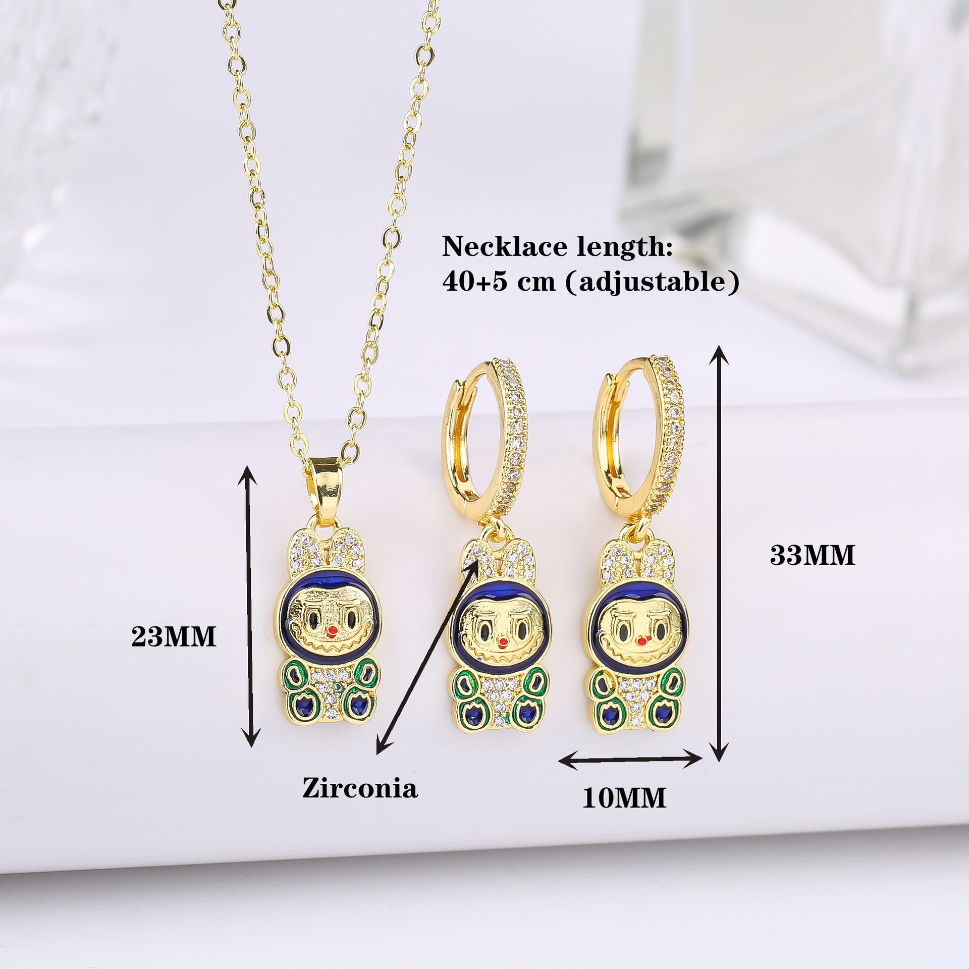 Earring Light Luxury Diamond Inlaid Oil Dripping Cute Cartoon Labubu Pendant Earrings Versatile Earrings for Women Chic Women's Oil Drip Style St