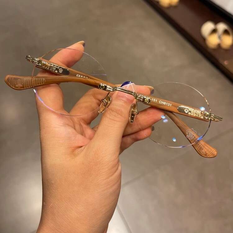 Kroxing Eyeglass Frame Rimless Round Perforated Prince for Men and Women Ultra-light Fashion Trendy Non-prescription Glasses