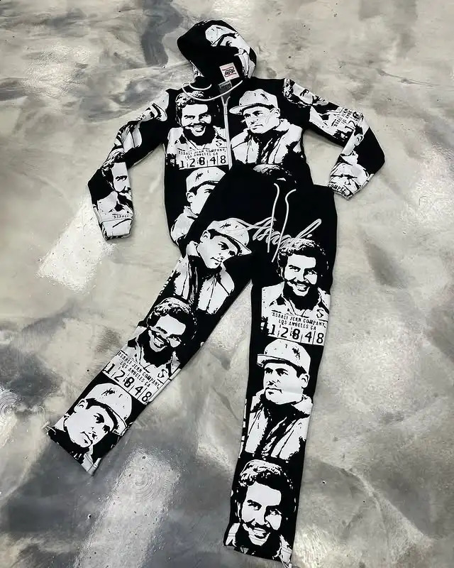 Streetwear Americana Portrait Graffit Hoodie Sweatpants Two Piece Set Y2K Mens Sportswear Oversized Sweatshirt Casual Pants Set 250827