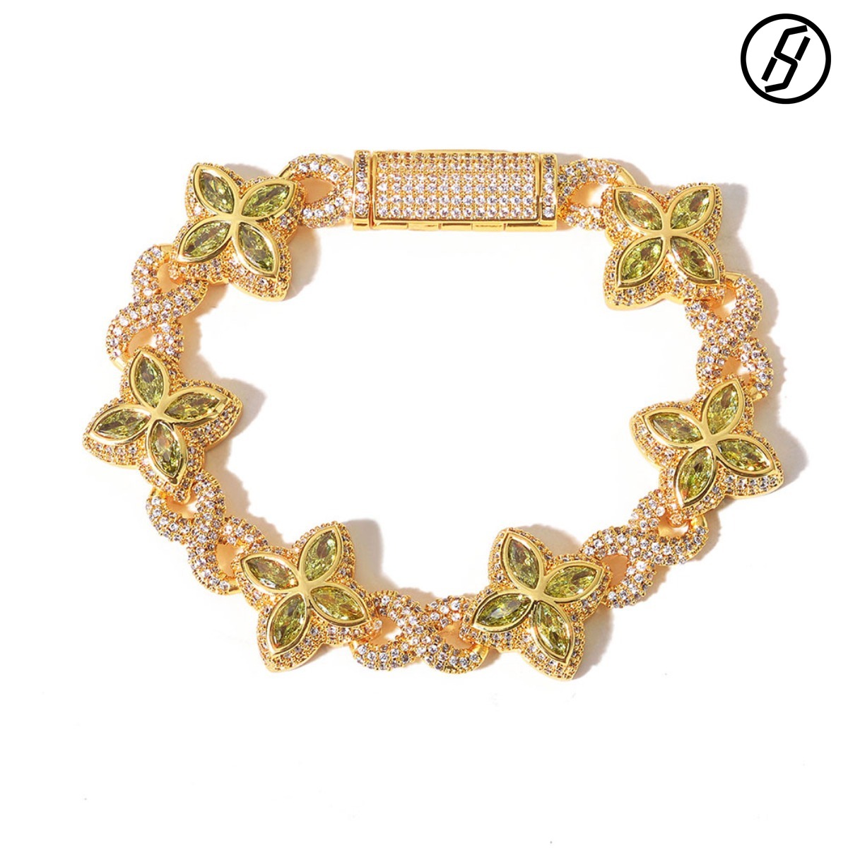 Hip-hop Four-leaf Clover Zircon Cuba Bracelet 8-character Chain Original Jewelry Wholesale Fast Delivery Z260313
