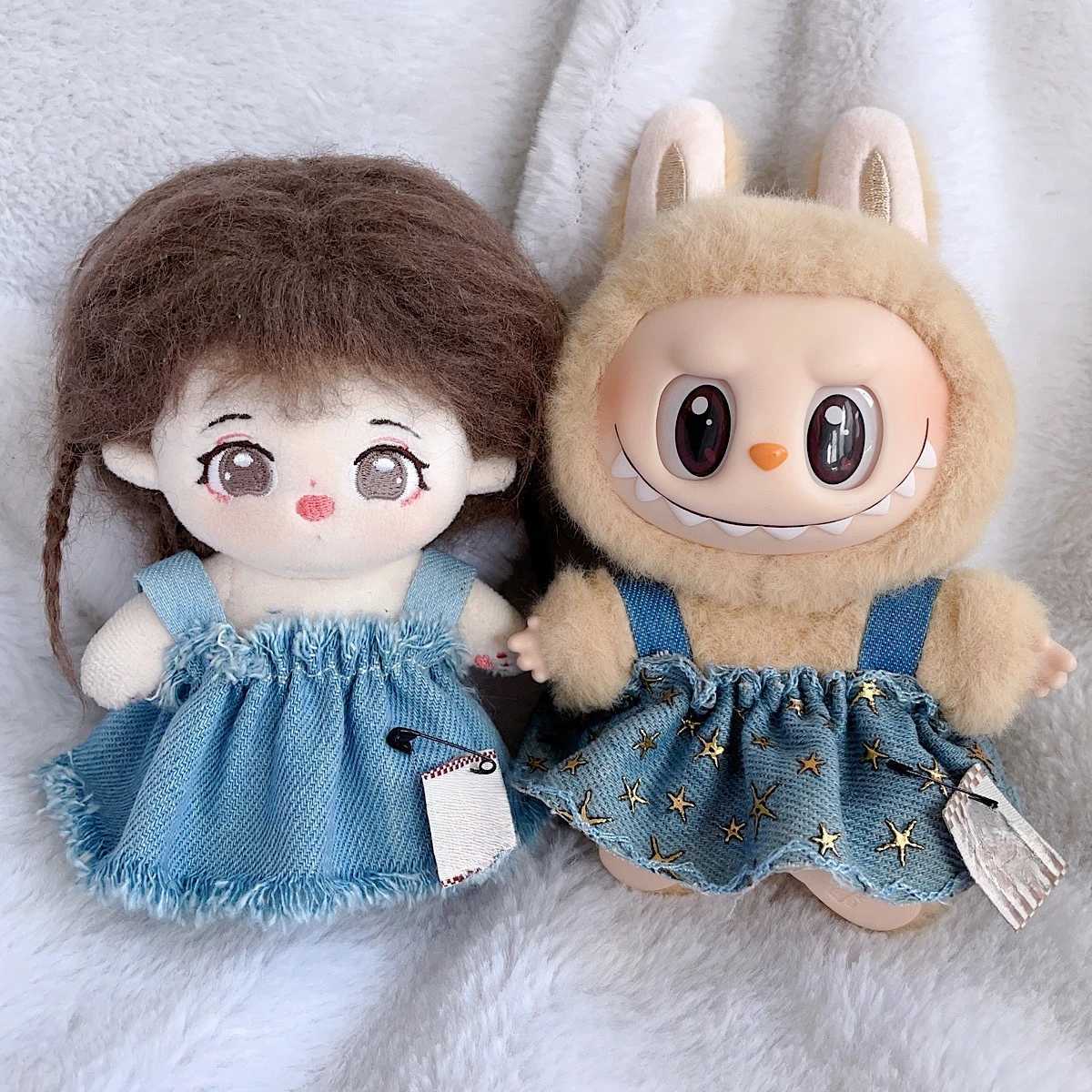 Labubu Clothes For 30 V2V1 17cm Doll And 10cm Cotton Doll Blue Denim Suspender Skirt For Clothing Labubu Doll Clothing Accessories X250826