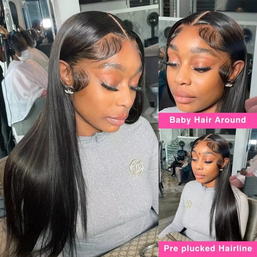 13x4 Straight HD Lace Wig Vietnamese Gluelesss Human Hair Lace Frontal Wig Pre-Cut Super Double Drawn Natural Black Human Hair Wigs Preplucked Ready T