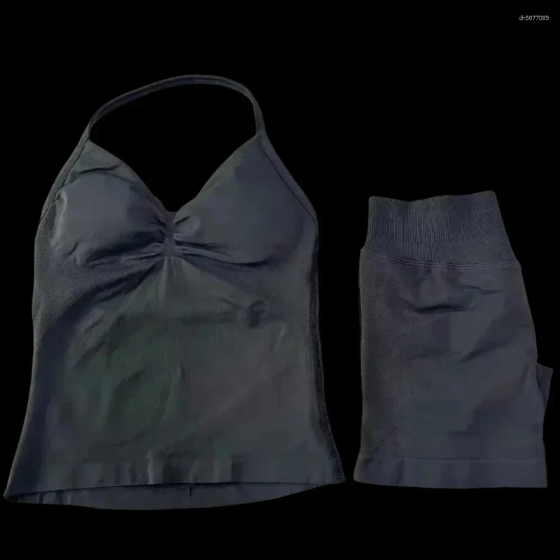 Women's Tracksuits 2 Pieces Sports Set Women Backless Tank Tops High Waist Scrunch Seamless Shorts Sport Gym Sportswear Workout