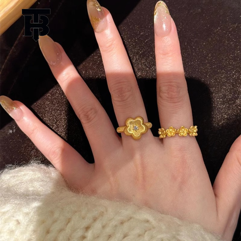 The 2025 New Women's Gold Flower Ring Features A Light Luxury And Retro Brushed Small Flower Design It Is A Trendy Jewelry Wedding Ring