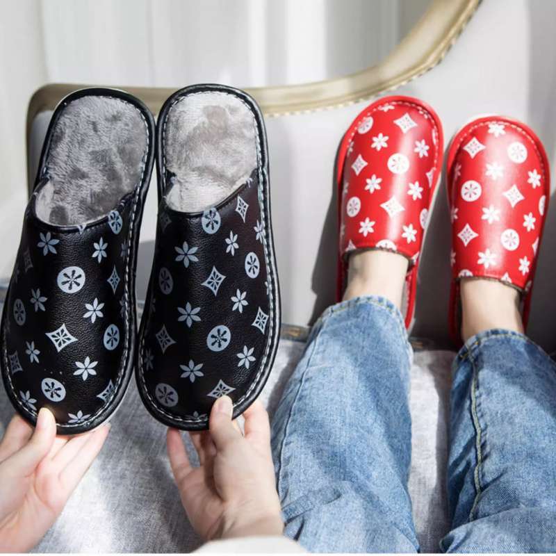 2025 New PU Leather Autumn Couple Cotton Slippers for Men and Children Home Indoor Winter Women Dormitory ddmythur