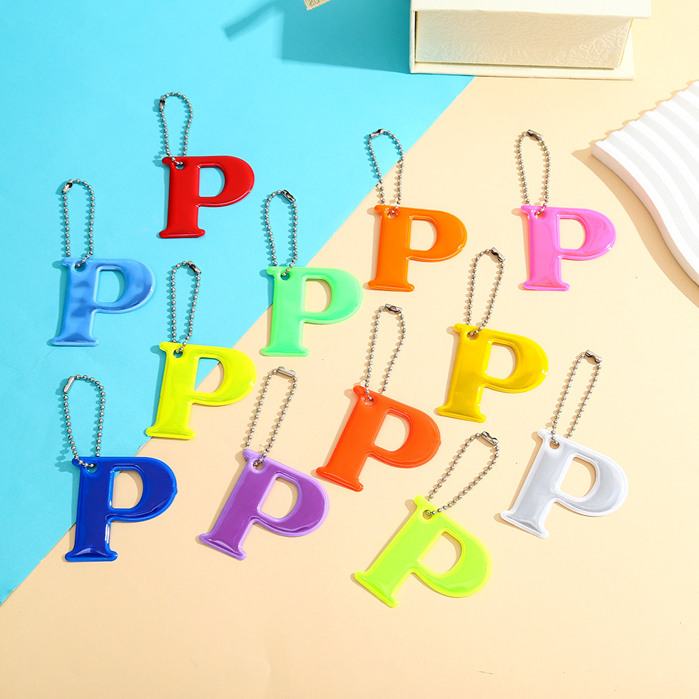 Multicolor Reflective Letter 'P' Shape Backpack Charm for Keys & Bags