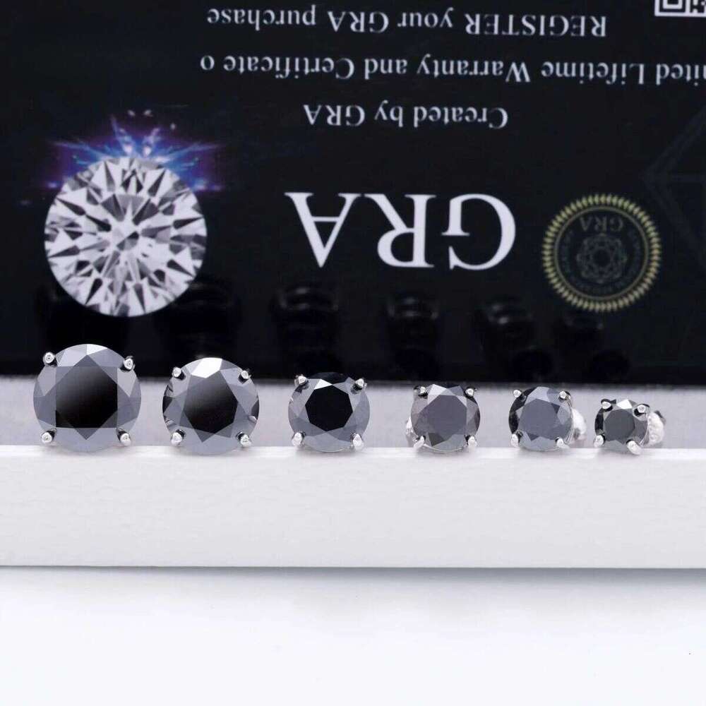 Classic 4 Prong Screw Back Ear Stud Sterling Sier 1ct 2ct 3ct Hip Hop Black Moissanite Earrings