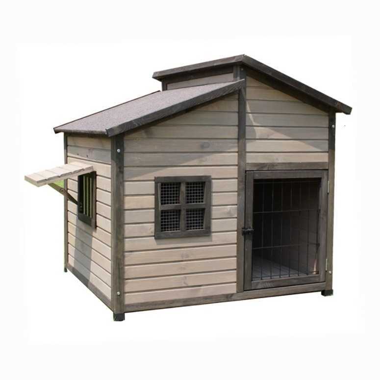 Outdoor solid wood dog house with double roof, outdoor dog kennel, rainproof golden retriever cage, universal dog house, villa-sized large dog shelter