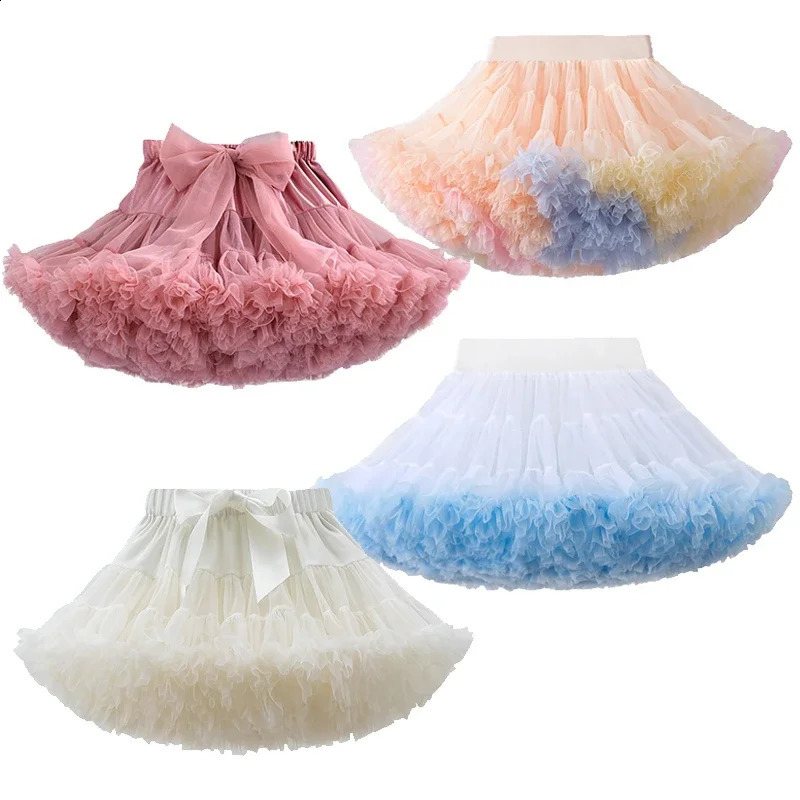 Kids Girls Lolita Cosplay Petticoats ALine Puffy Tutu Skirt Layered Tulle Ballet Dance Pettiskirts Big Bowknot Underskirt 250826