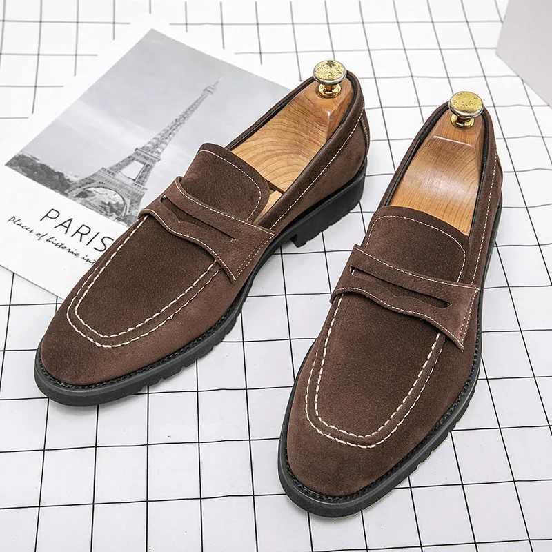 5 Loafers Men Shoes Classic Versatile Business Casual Everyday Square Toe Stihes Faux Suede Solid Color Dress ShoesXJ250827