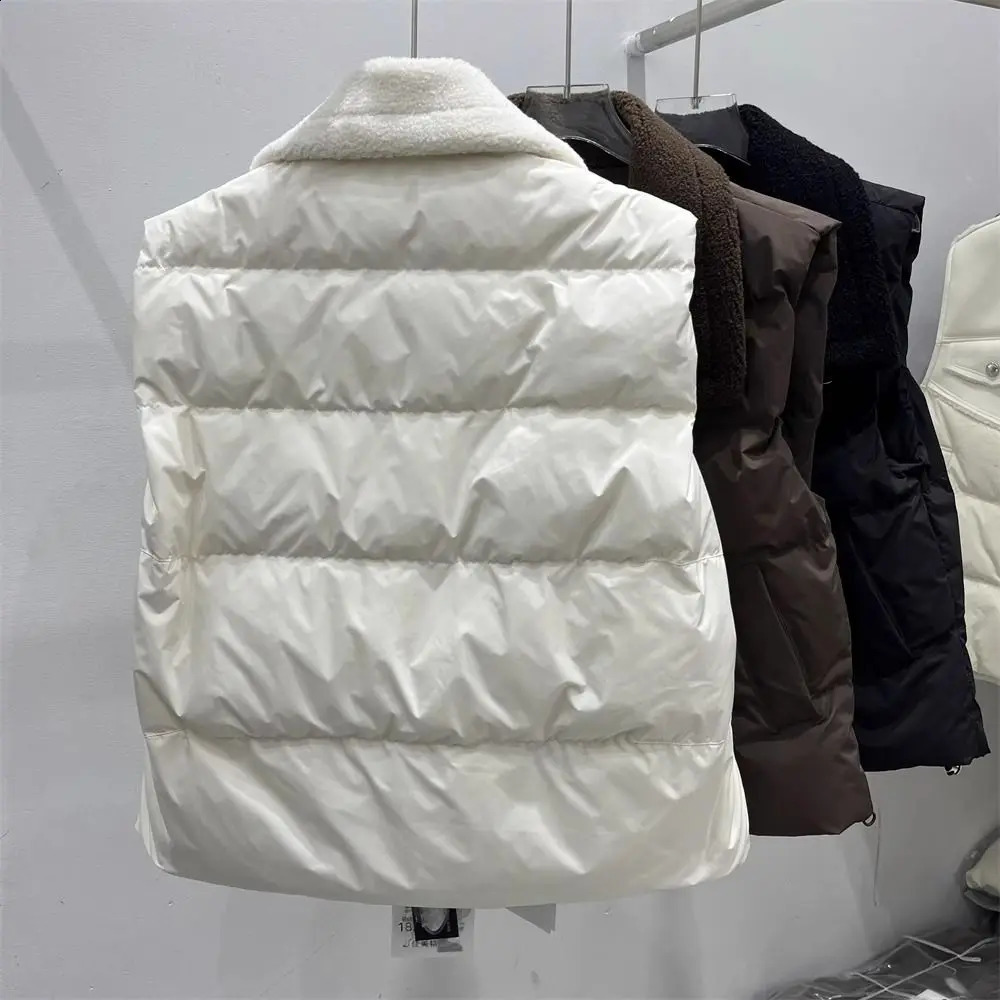 European Lamb Wool Lapel Thickened Cotton Vest Women Short Autumn and Winter Style Leather Jacket y250826