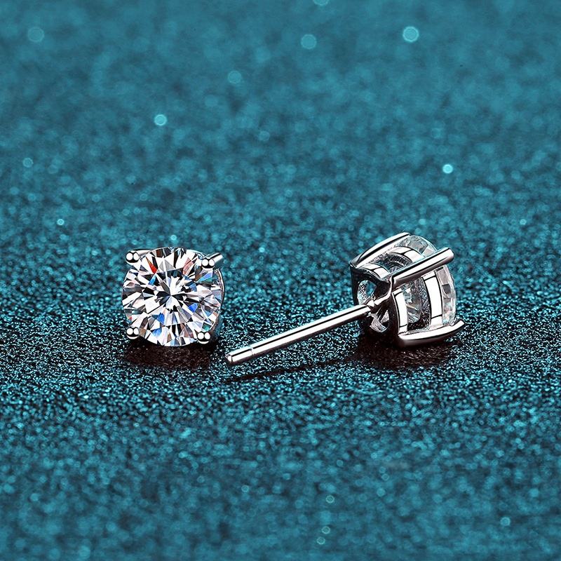 MT 1ct/2ct/3ct Classic Four-prong Mossanite Earrings for Women Men Premium Jewelry with Rhodium-plated 925 Sterling Silver Luxurious VVS Diamond Earri