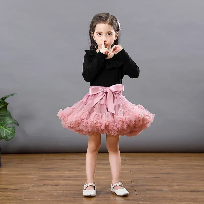 Kids Girls Lolita Cosplay Petticoats ALine Puffy Tutu Skirt Layered Tulle Ballet Dance Pettiskirts Big Bowknot Underskirt 250826