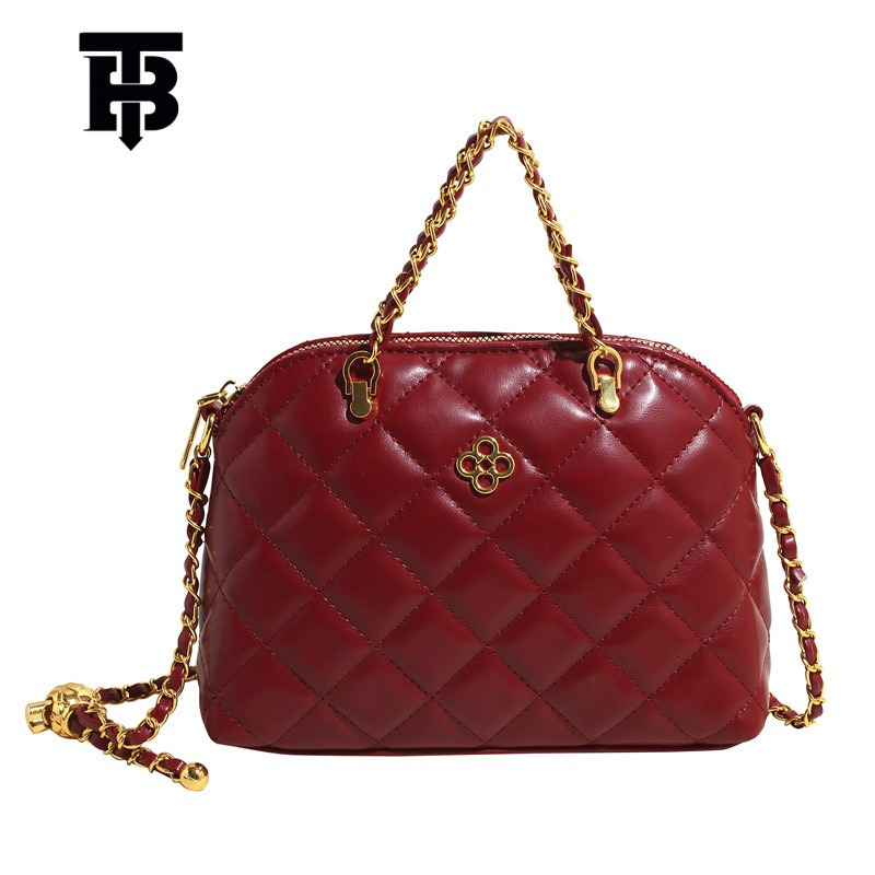 TB BHULAMTE Classic Luxury Women's Diamond Grid Chain Shoulder Bag Designer Fashion Style Shell Bag Free Shipping Solid Color Zipper Handbag