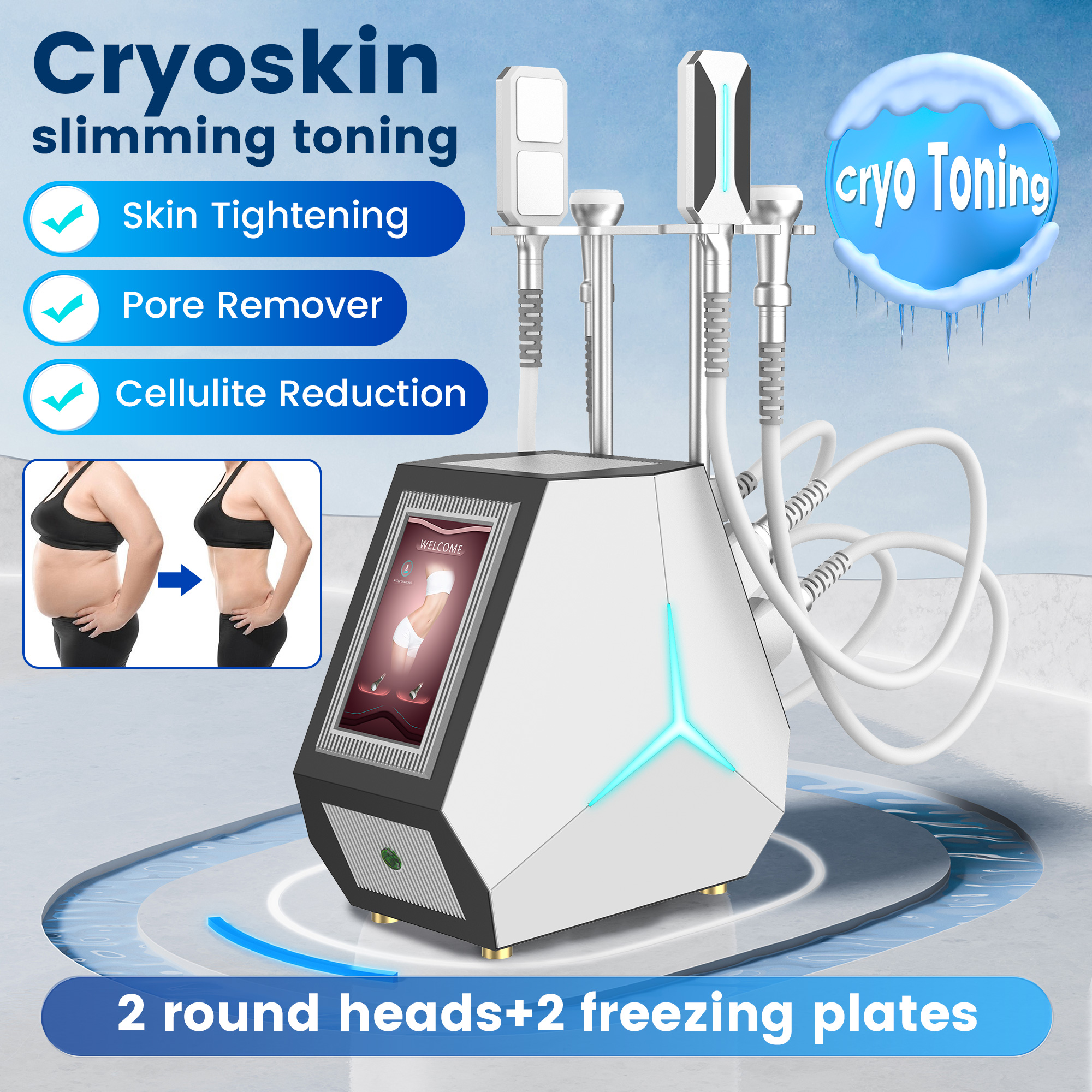 4 In 1 Cold And Hot Instrument Firming Cryo TShock Body Slimming Cooling Sculpture Freezing Fat Removal Tightening