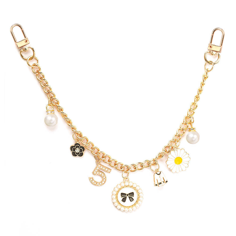 Fashion Handbag Charm Multi Pendant Flower Heart Double Chain Pearl Crossbody Bag Adornment Diagonal Phone Strap ShoulderBag Replacement Chain