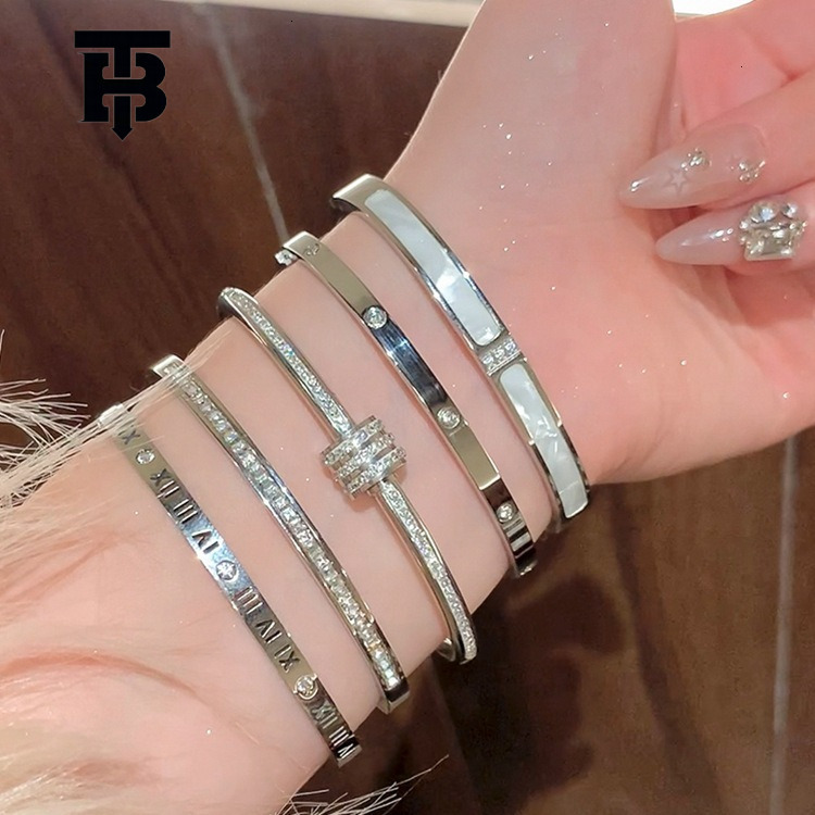 Luxury High-end Full Diamond Bracelet For Women 2025 Designer Jewelry Wedding Rings Hot-selling Silver Titanium Steel Bracelet New Couple Jewelry