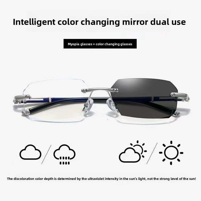 Finished Frameless Prescription Glasses for Men and Women, Ultra-Light Edged Eyeglass Frames, Anti-Radiation, Photochromic, Astigmatism, Large Face