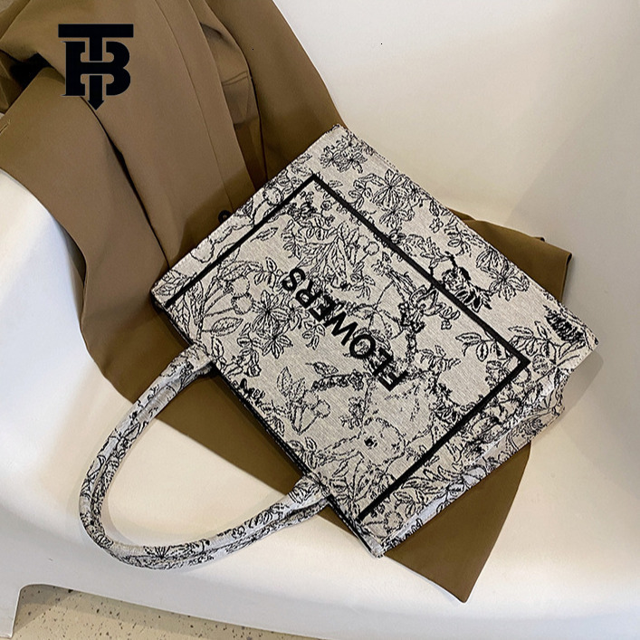 TB BHULAMTE Designer Luxury 3D Tote New Retro Embroidered Handbag Women's Fashion Letter Single Shoulder Underarm Versatile Large Capacity Canvas