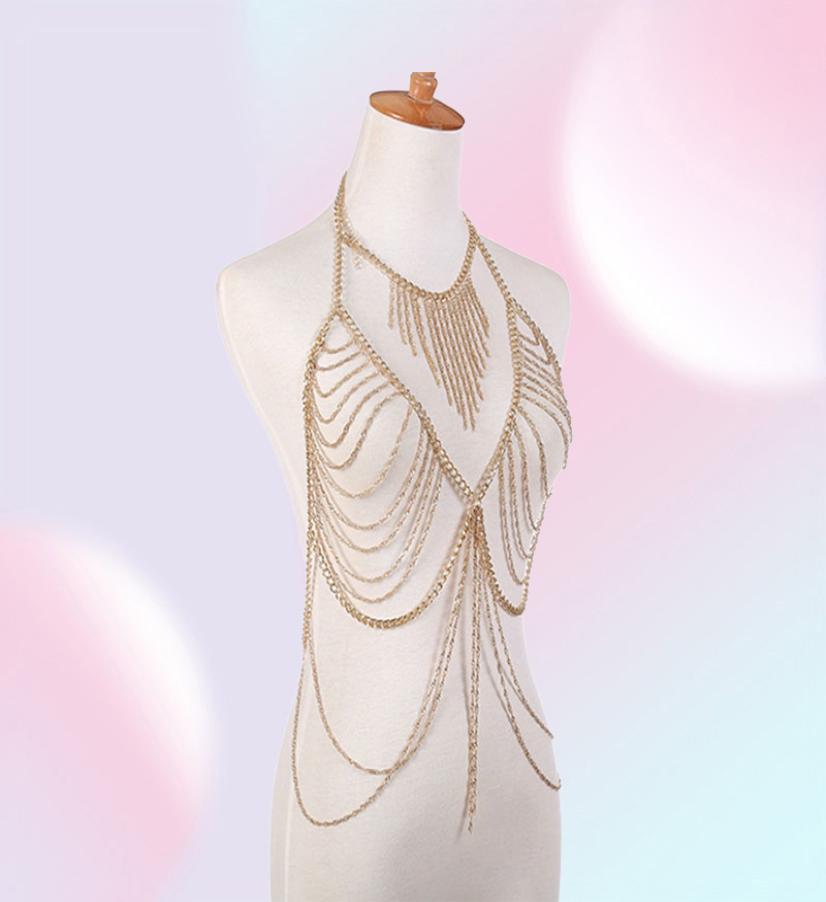 Bohemia Fashion Mesh Body Jewelry for Women Body Waist Harness Bra Chain Bikini GoldSilver Color Sexy Necklace Belly Chain T200506535944