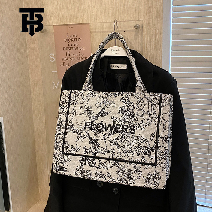 TB BHULAMTE Designer Luxury 3D Tote New Retro Embroidered Handbag Women's Fashion Letter Single Shoulder Underarm Versatile Large Capacity Canvas