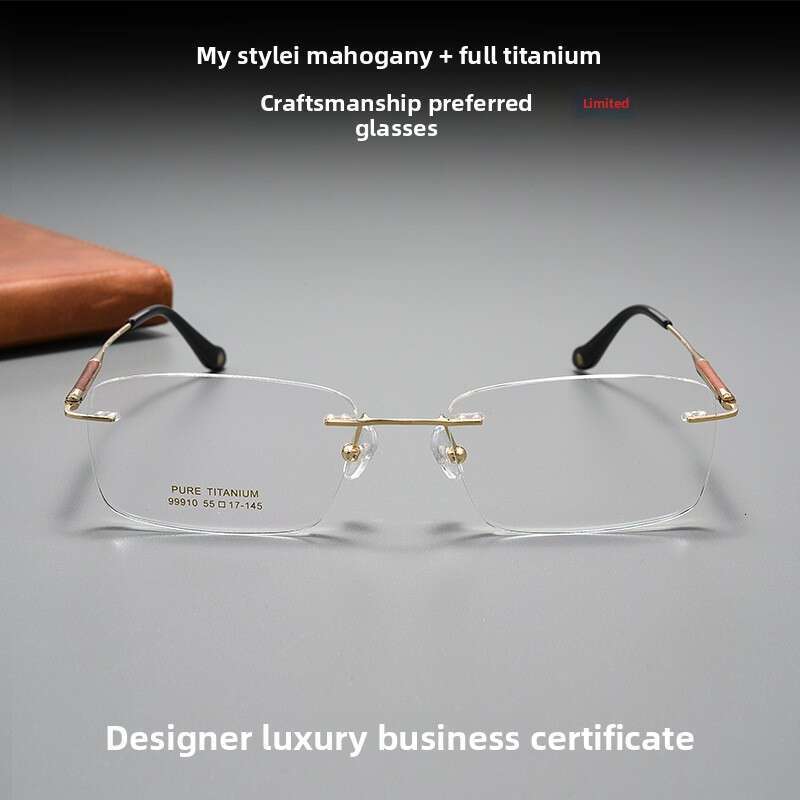 Shenzhen Full High-Quality Redwood Leg Ultra-Light Frame Business Men Rimless Pure Titanium Prescription Glasses