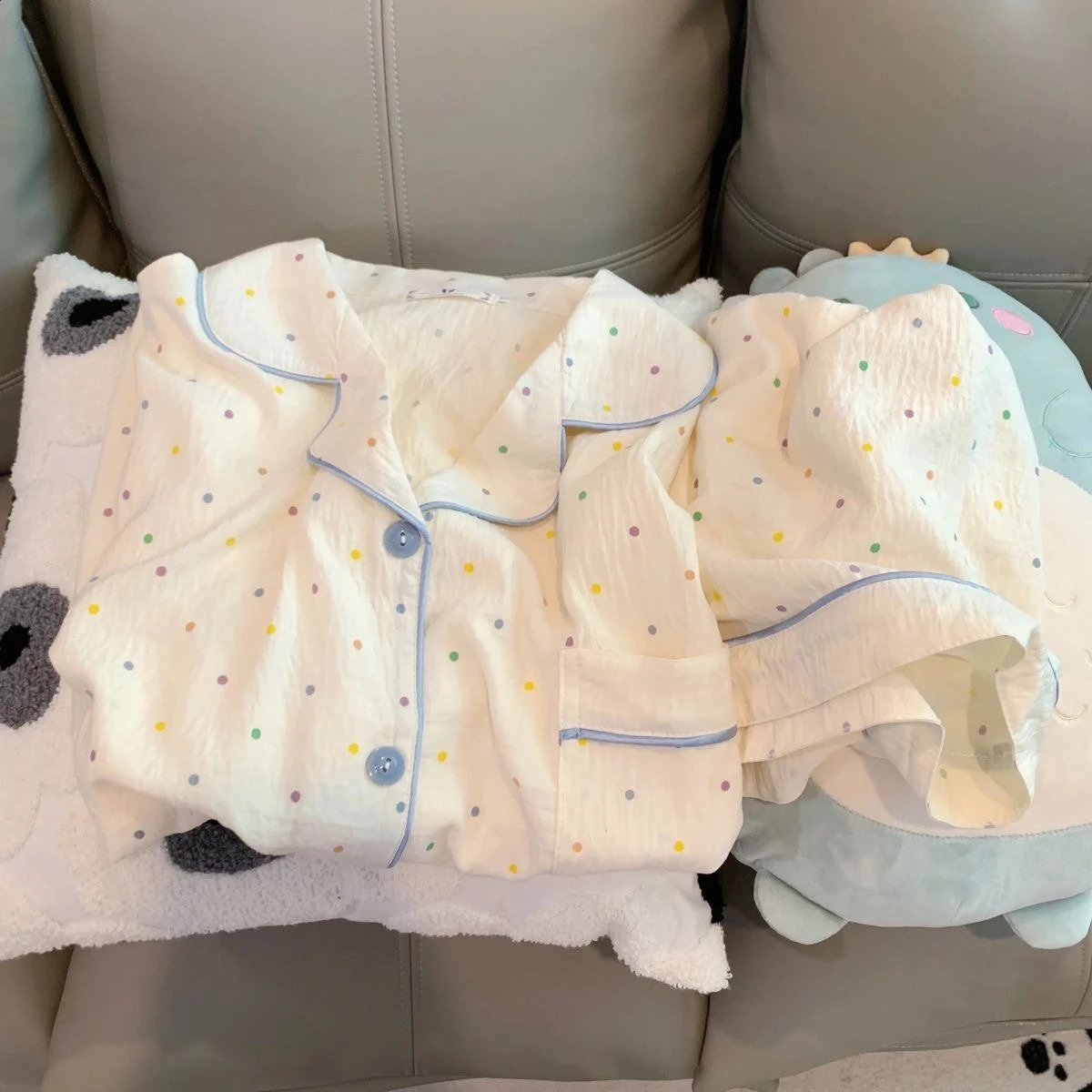 Print Polka Dot Women Pajamas Sleepwear Cotton Pajama Set Top and Shorts 2 Piece Casual Comfortable Home Suit Outfits Sweet 250827