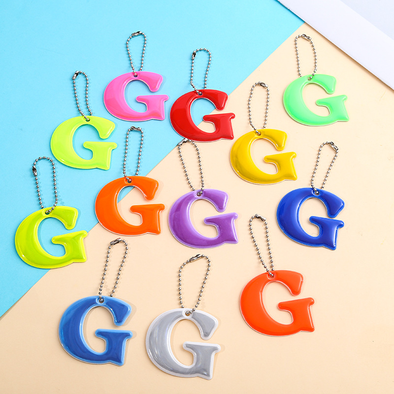 Reflective Letter G Keychain with PVC Material for Backpacks-12 Colors to Choose From