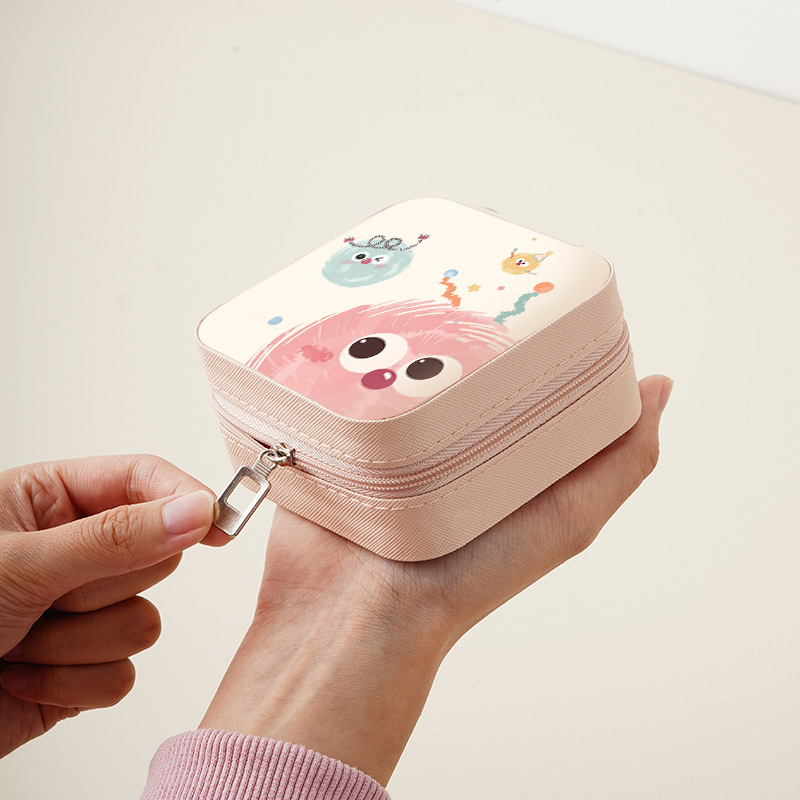 Popular fashion cartoon pattern jewelry storage box, earrings, rings and necklaces digital printing jewelry box, creative cute small portable travel j