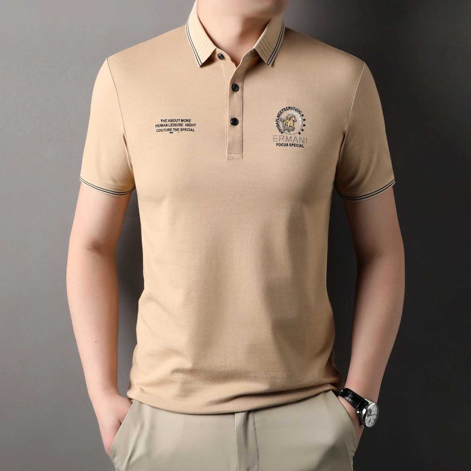 High end brand breathable cotton exquisite embroidery mens short sleeve shirt Comfortable silk casual business Tshirt H250826