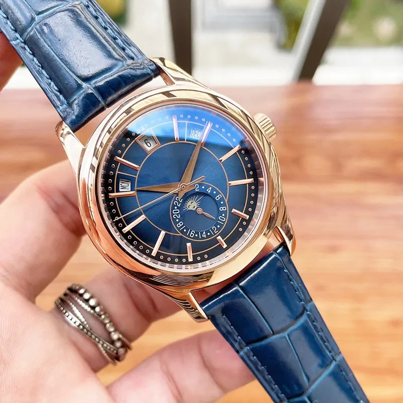 High quality luxury designer mens watch calendar automatic movement 40MM leather strap stainless steel material mens business watch luxury gift