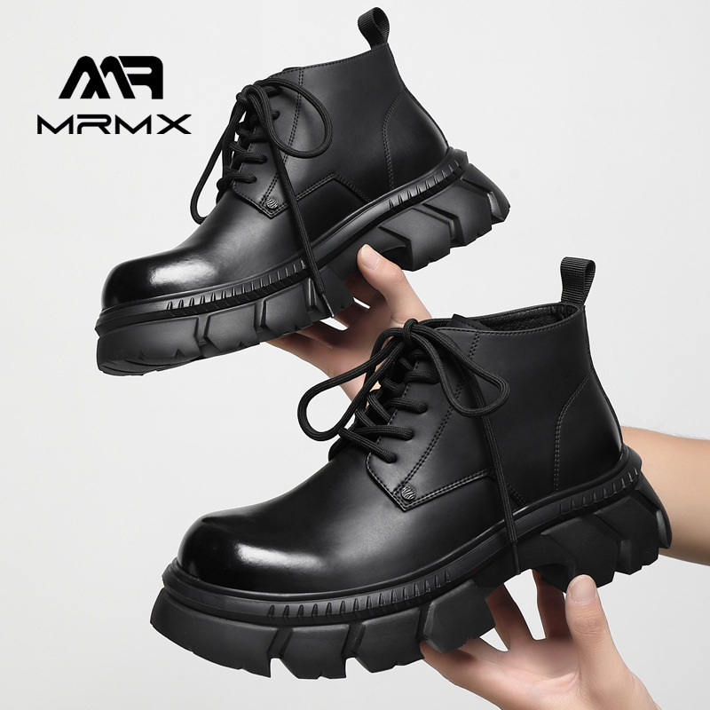 Men's Leather 2025 New High-top Derby Shoes British Style Thick-soled Height-increasing Casual Martin Boots