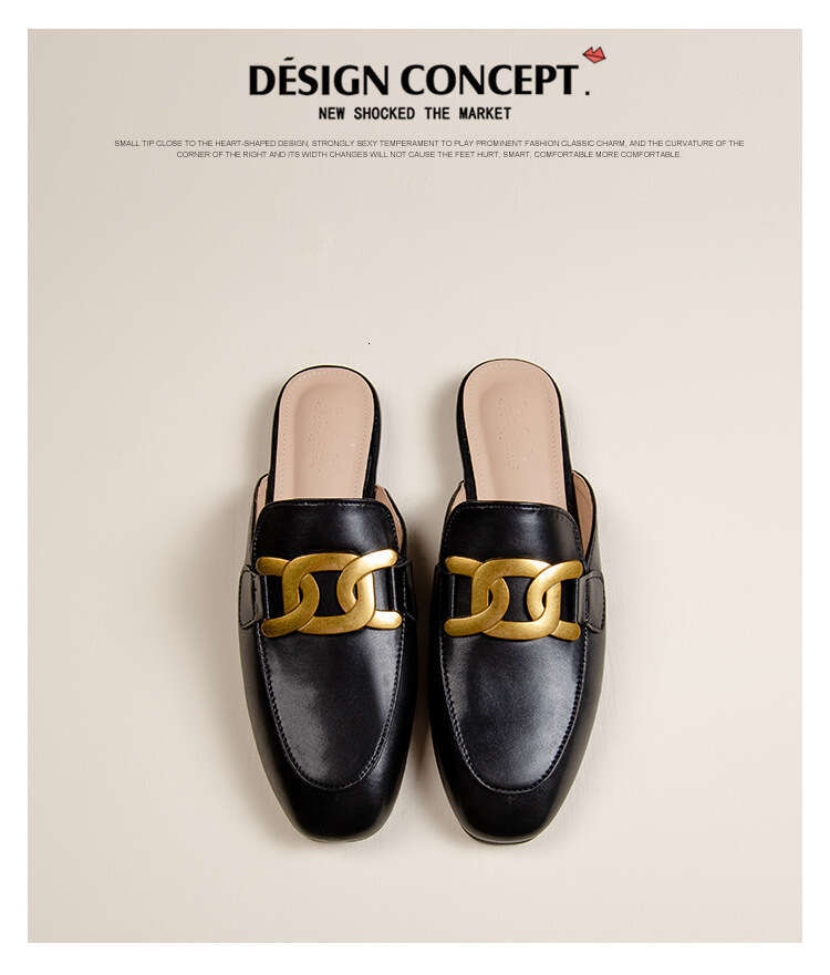 35-41 Designer Shoe Size 2025 Summer Flat Closed-Toe Lazy Mules with Metal Horsebit Half Slippers for Women Backless Outdoor Shoes