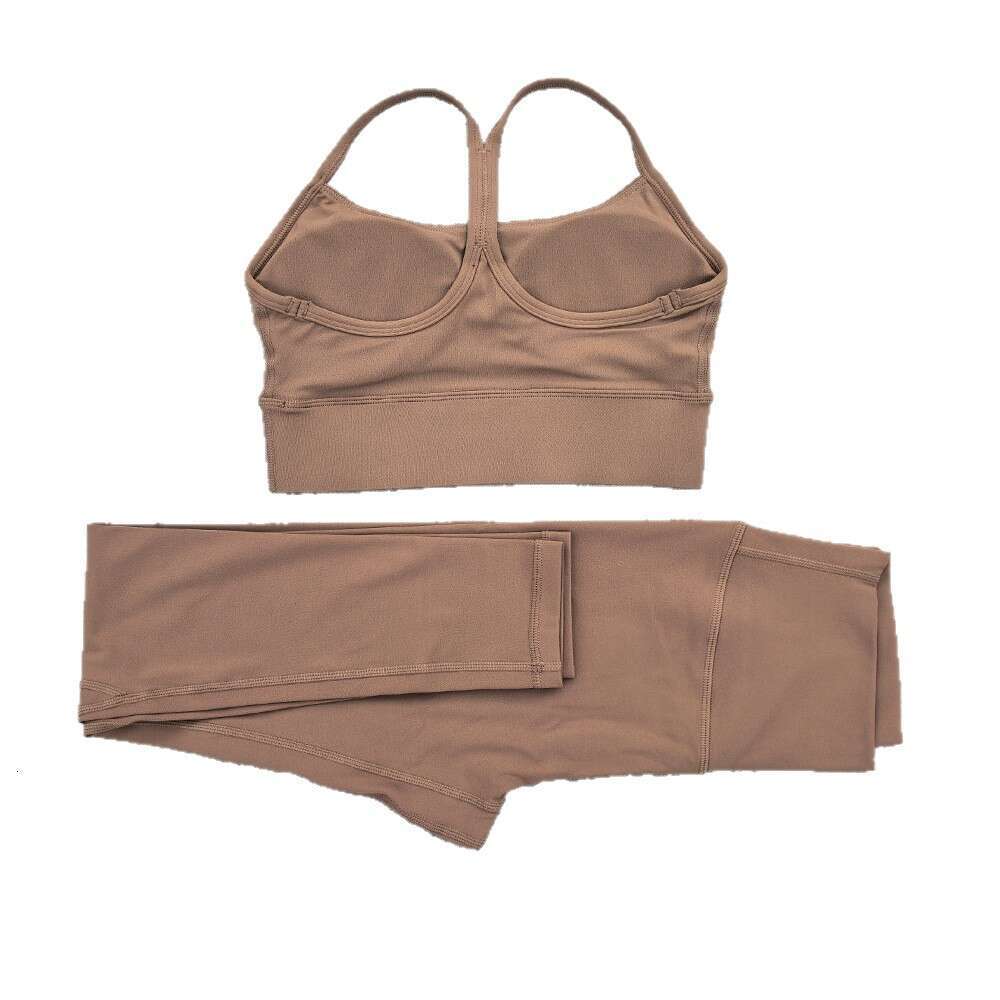 Brushed Tight-Fitting Back Yoga Elastic High-Waist Outfit for Women Outdoor Running Fitness Sports Set