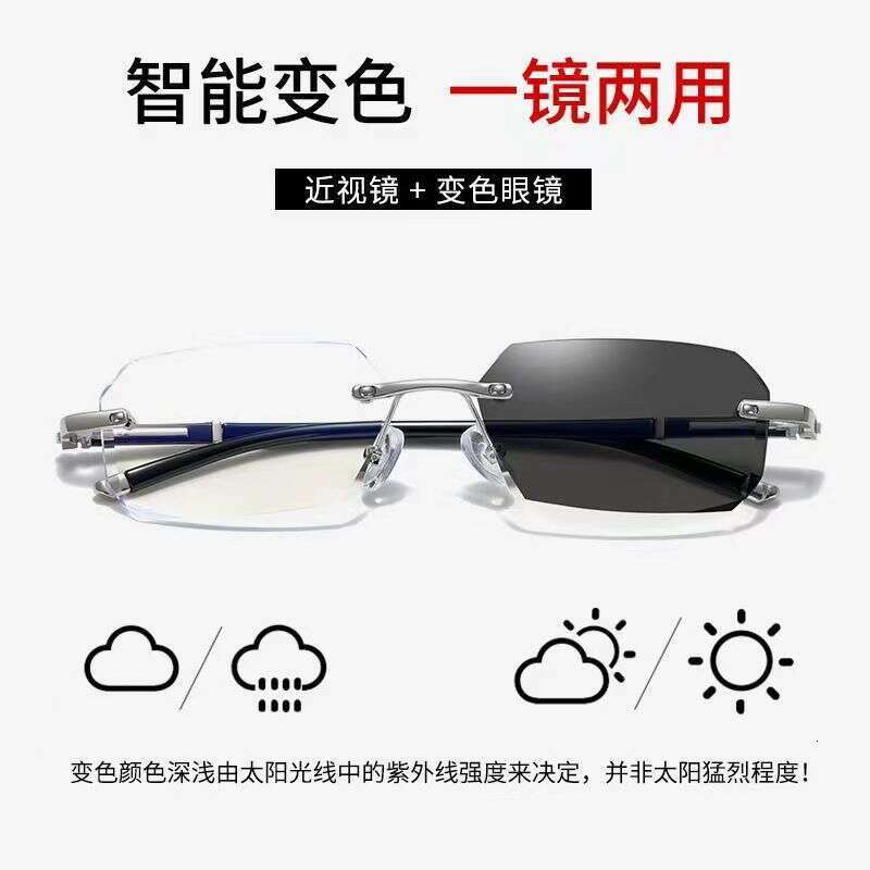Finished Frameless Prescription Glasses for Men and Women, Ultra-Light Edged Eyeglass Frames, Anti-Radiation, Photochromic, Astigmatism, Large Face
