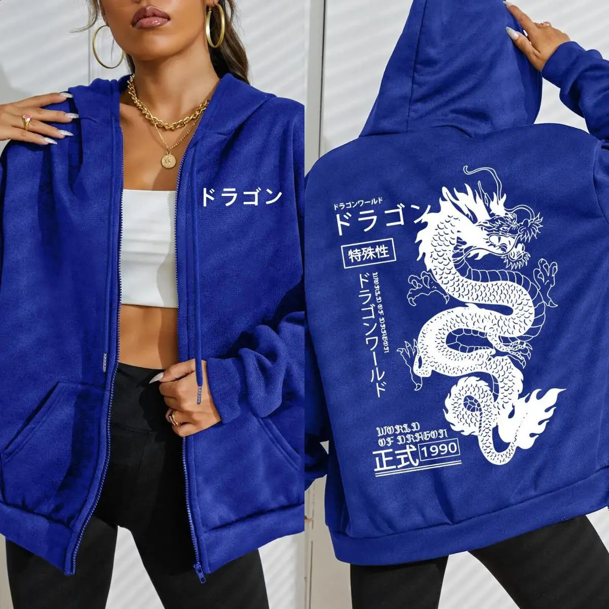 World Of Dragon Special 1990 Pattern Women Zipper Hoodie Trendy Fleece Hoody Casual Autumn Sportswear Retro Loose Streetwear 250827