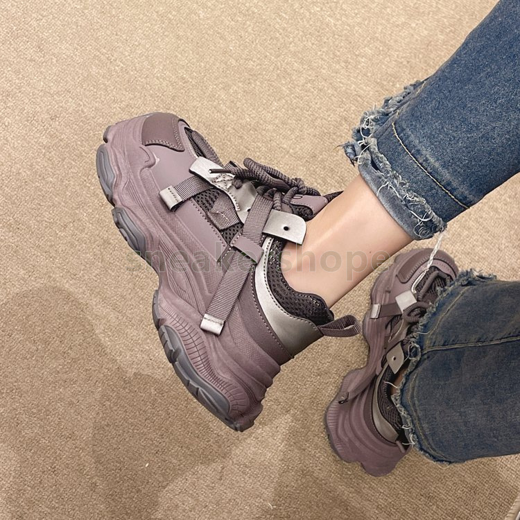 Chunky Versatile Running Shoes Gray Purple Womens Trainers Fashion Chunky Dad Shoes Breathable Mesh Sports Comfort Lace-Up Sneakers Size 35-40