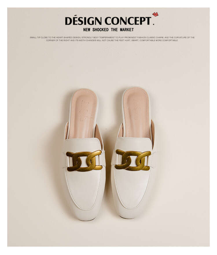 35-41 Size 2025 Summer Flat Closed-Toe Lazy Mules with Metal Designer Horsebit Half Slippers for Women Backless Outdoor Shoes